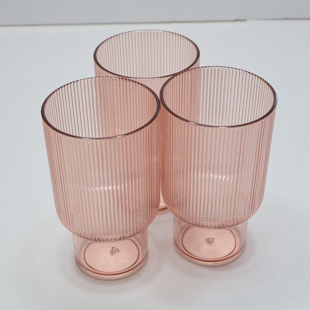 West Elm Aaron Probyn Ribbed Pink Acrylic Drinking Glasses Set of‎ 3